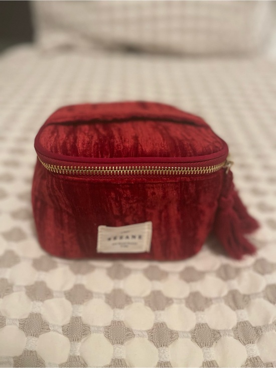 Sezane Handbags - Sezane Red Velvet Travel Pouch with Gold Zipper